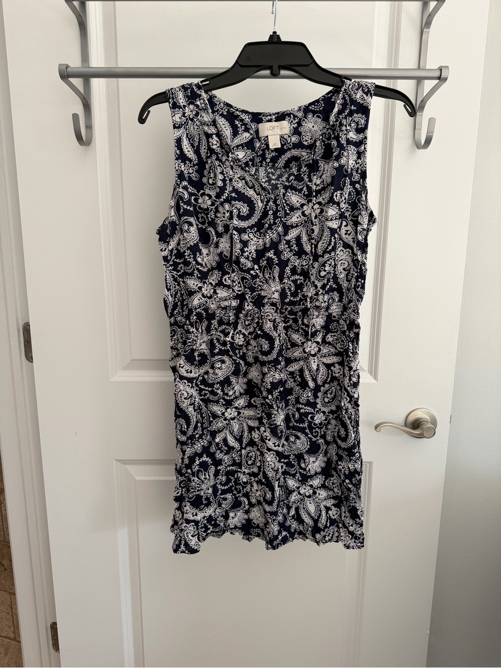 LOFT Navy Paisley Sleeveless Shift Dress